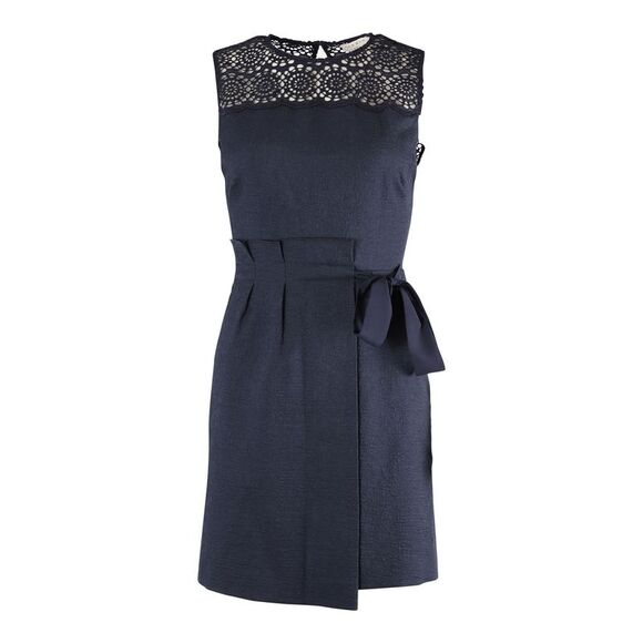 Sandro Justin Jacquard Mini Dress in Navy Blue Polyester